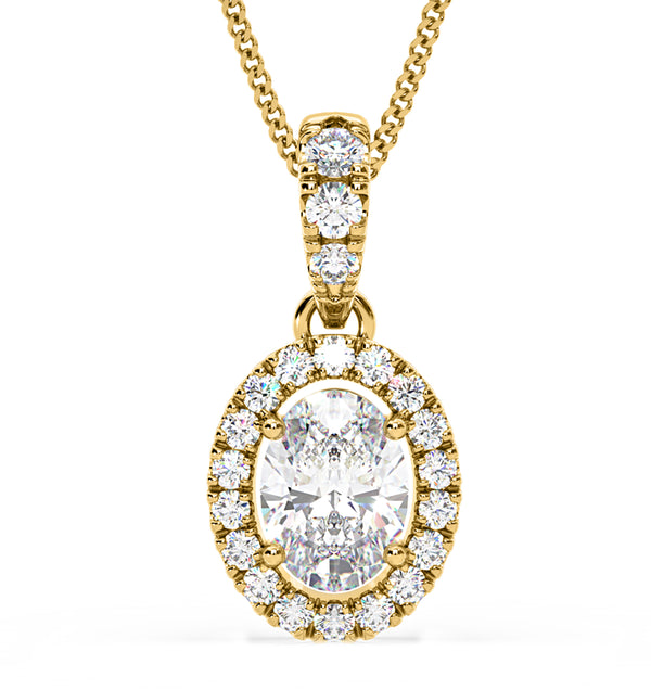 Georgina Oval Lab Diamond Halo Pendant Necklace 1.38ct in 18K Yellow Gold F/VS1